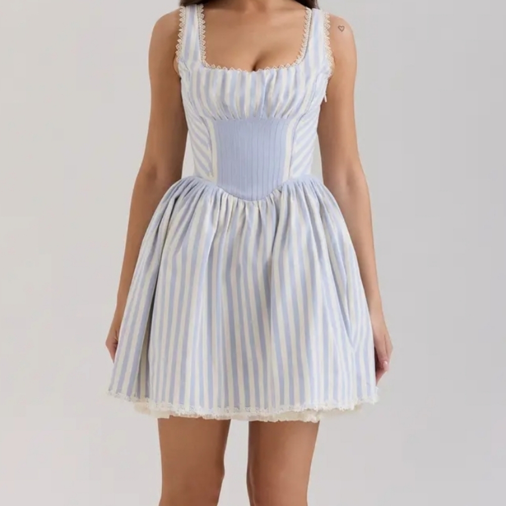 BRAND NEW House of CB Liesl Stripe BLUE Corset Minidress-Size Large